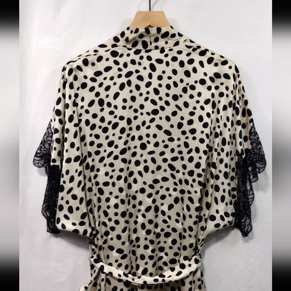 Vintage Natori Animal Print Silk Robe Women's P Ivory Black Retro 90s Y2K Slip - Picture 6 of 8